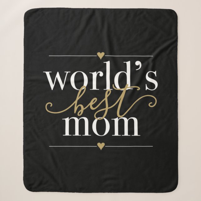 Modern Worlds Best Mom Elegant Black And Gold Sherpa Blanket (Front)