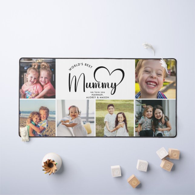 Modern World's Best Mummy Gift Photo Collage Throw Desk Mat (Kids Table)
