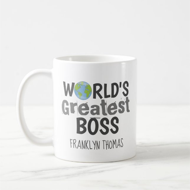 Modern Worlds Greatest Boss Personalized Coffee Mug (Left)