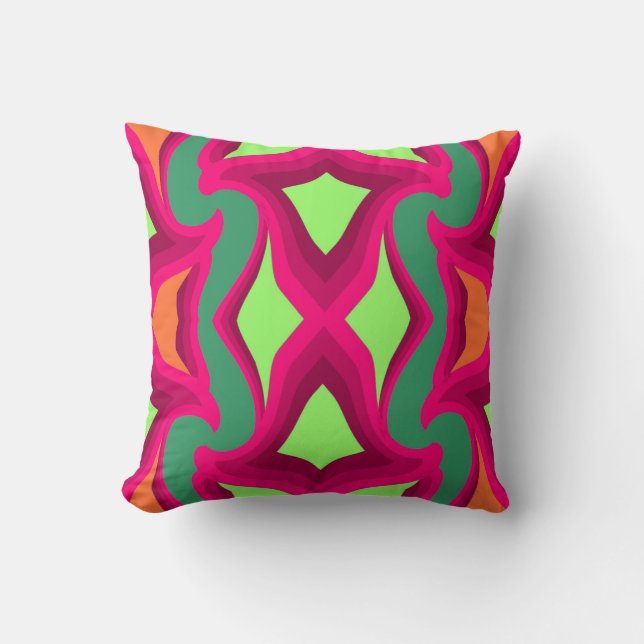 Modern Wrap on Shades of Green/Orange/Fuchsia Throw Pillow (Front)