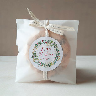 Modern Wreath and Script   Merry Christmas Classic Round Sticker