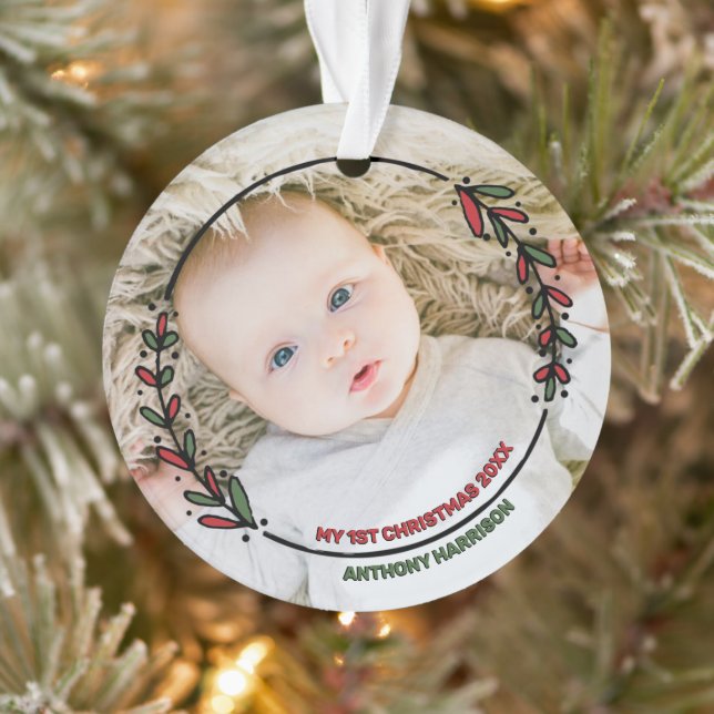 Modern Wreath Baby's First Christmas Photo Ornament (Tree)
