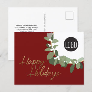 Modern Wreath Company logo Happy Holidays Red Holiday Postcard