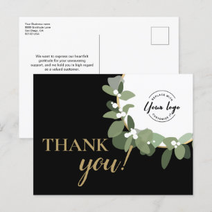 Modern Wreath custom logo Business Thank you   Holiday Postcard