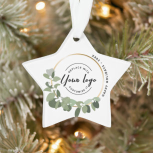 Modern Wreath Happy Holidays Your Logo Promotional Ornament