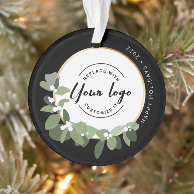 Modern Wreath Happy Holidays Your Logo Promotional Ornament (Tree)