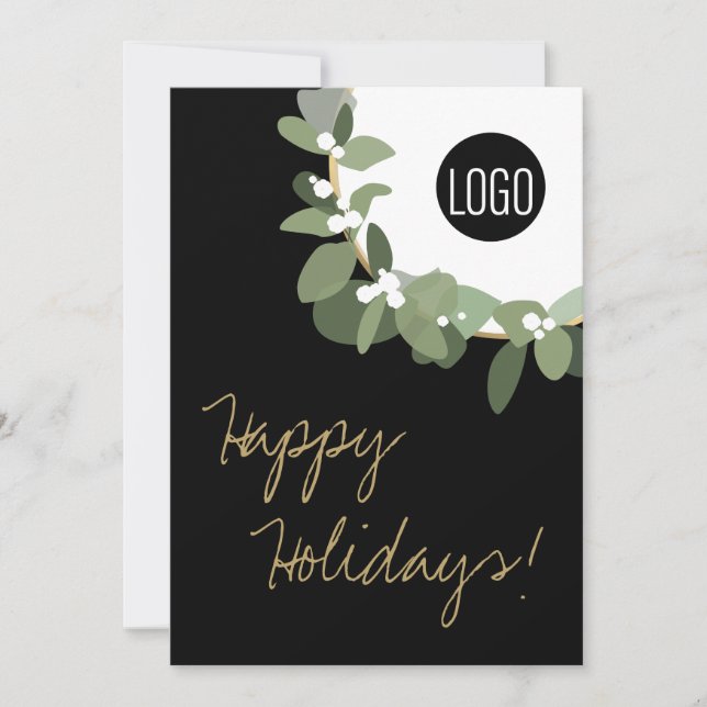 Modern Wreath Logo Non-denominational Happy Holiday Card (Front)
