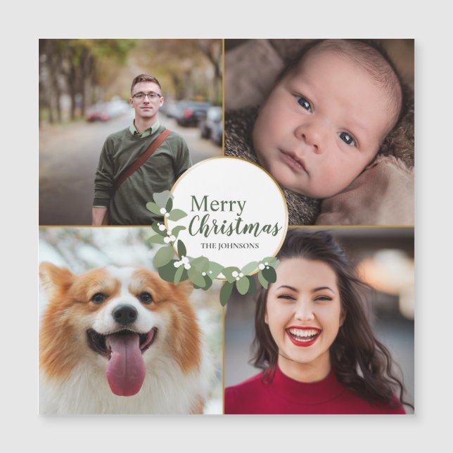 Modern Wreath Photo Holiday Green Merry Christmas (Front)