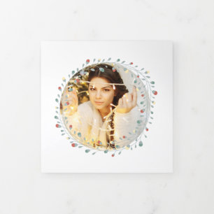Modern Wreath Photo Personalized Christmas Tri-Fold Holiday Card