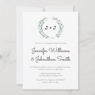 Modern wreath rehearsal dinner invitations
