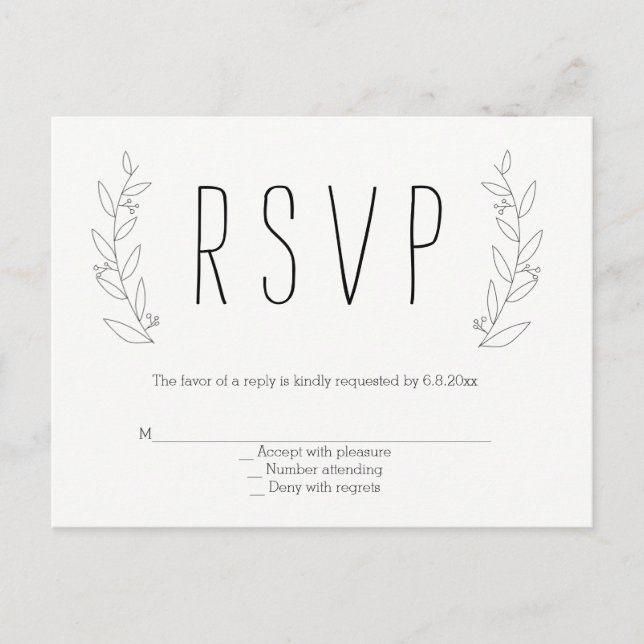 Modern wreath rustic wedding rsvp postcards (Front)
