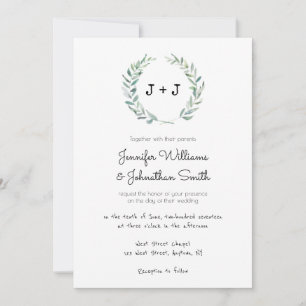 Modern wreath wedding invitations