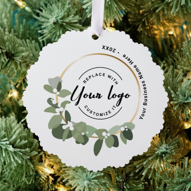 Modern wreath with logo unique Custom Ornament Card (Insitu (Tree))