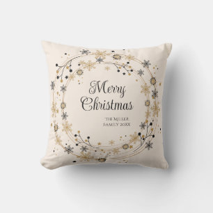 Modern Wreath with Script Merry Christmas Throw Pillow