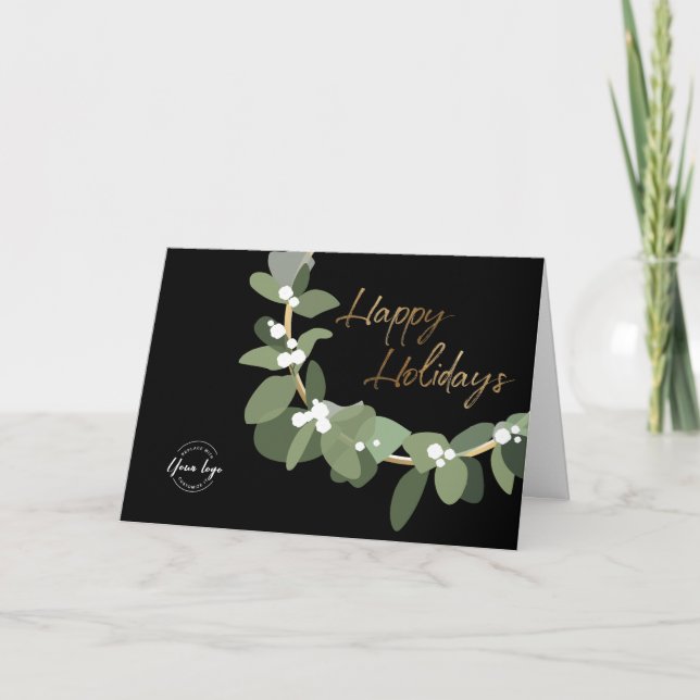Modern Wreath Your Logo Company Holiday Gold black (Front)
