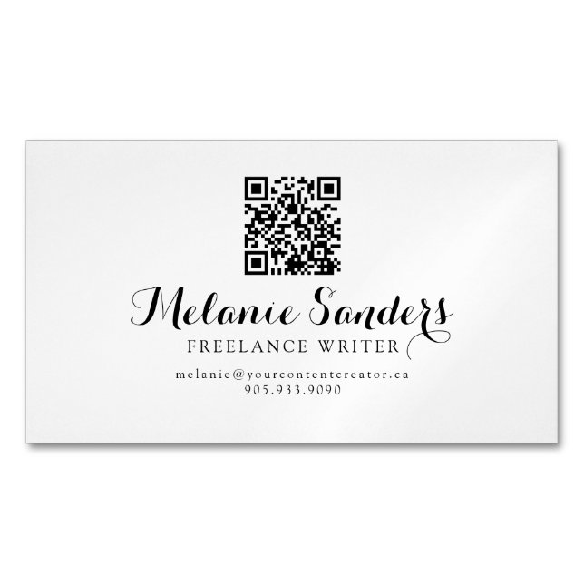 MODERN WRITER B&W ADD QR CODE Business Card magnet (Front)