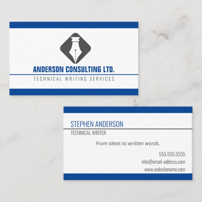 Modern Writing Technical Writer Business Card (Front/Back)