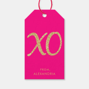 Modern XO Pink Faux Gold Valentine's Gift Tags