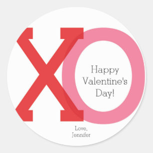Modern XO Pink Red Valentine's Custom Stickers