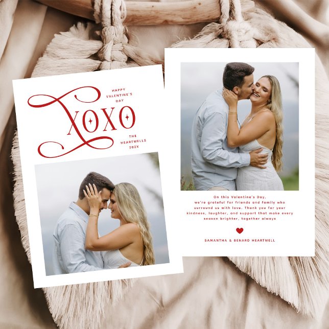 Modern XOXO Couples Photo Happy Valentines Day Holiday Card (Creator Uploaded)