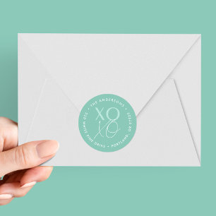 Modern XOXO Mint Valentine's Day Return Address Classic Round Sticker