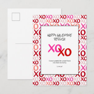 Modern XOXO Pink and Red Galentines Best Friends Holiday Postcard