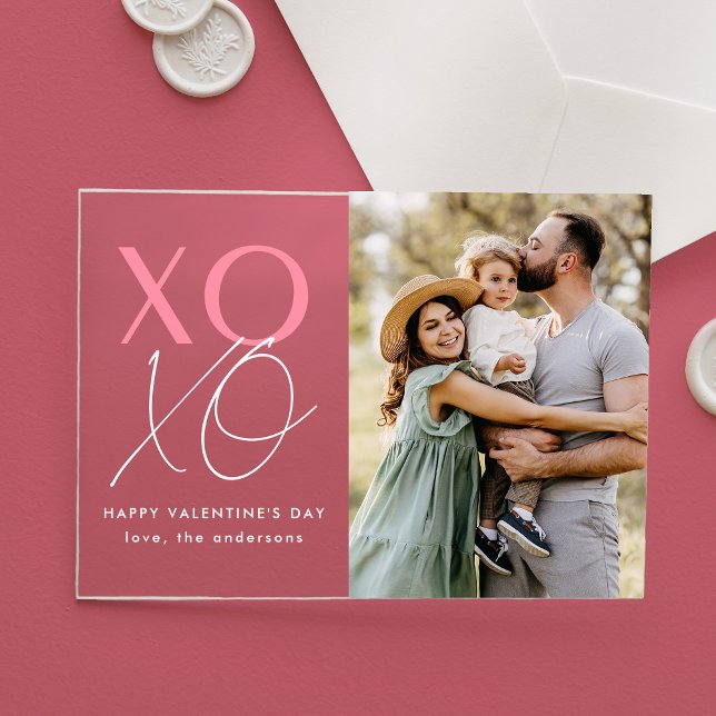 Modern XOXO Pink Valentine's Day Photo Acrylic Invitations (Creator Uploaded)