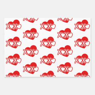Modern XOXO Red Heart Pattern Wrapping Paper Sheet
