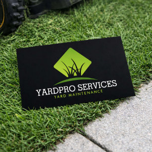 Modern Yard Maintenance Green Grass Logo Black Business Card