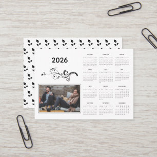 Modern Year 2026 Photo Calendar with Foliage  Business Card