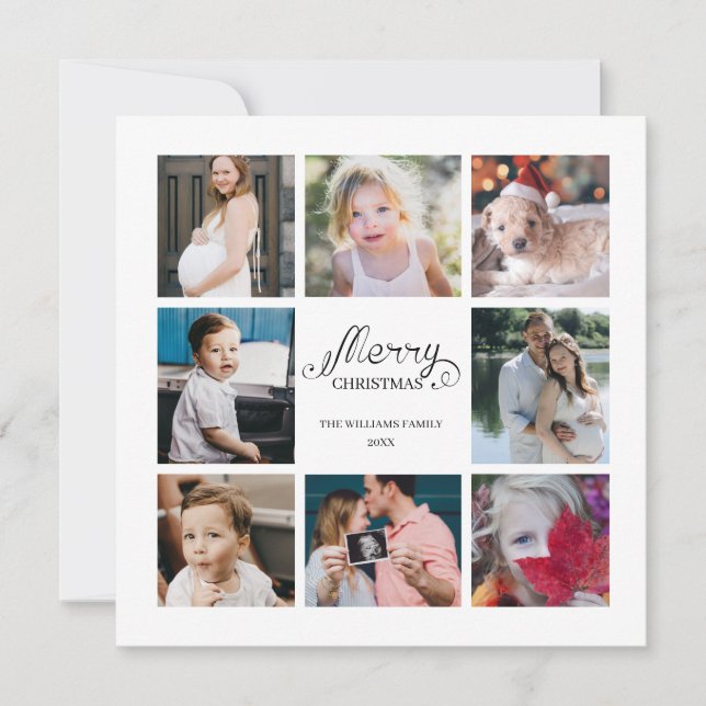 Modern Year in Review 8 Photo Collage Holiday Card (Front)