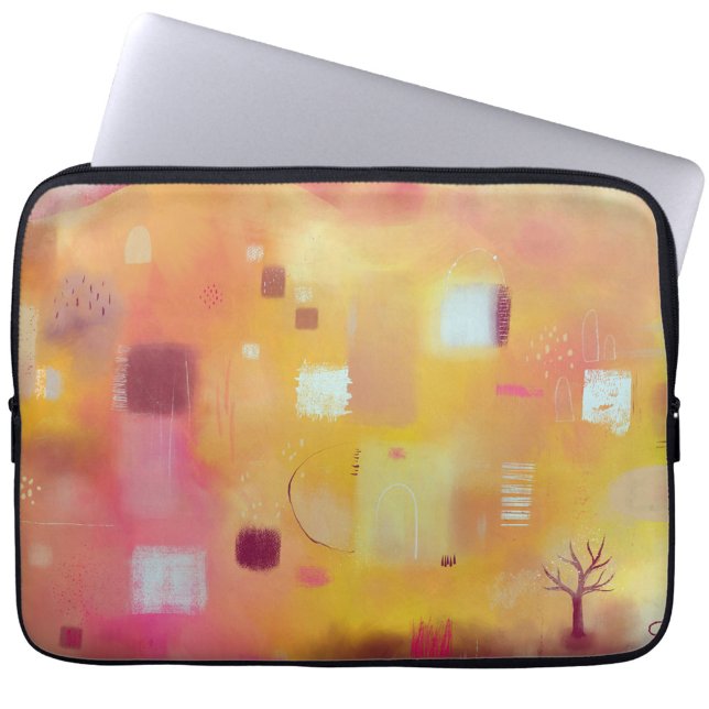 Modern Yellow Abstract Art Laptop Sleeve (Modern yellow conteporary abstract art laptop sleeve)