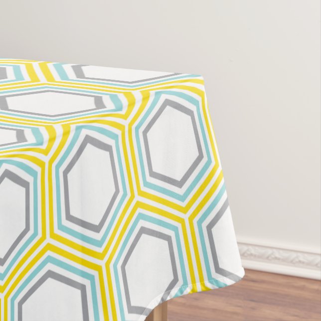 Modern Yellow and Aqua Geometric Pattern Tablecloth (In Situ)