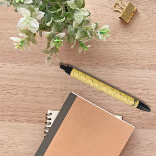 Modern Yellow and Black Geometric Pattern Monogram Black Ink Pen