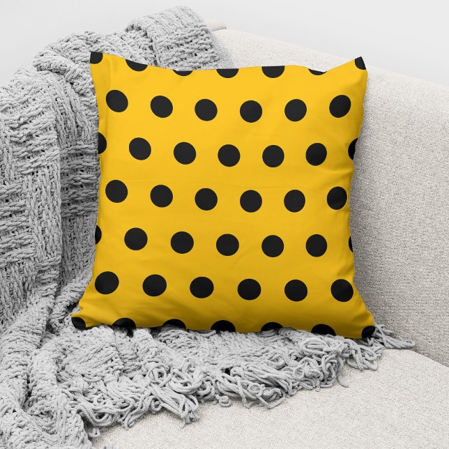 Modern Yellow And Black Polka Dots Pattern Throw Pillow (Creator Uploaded)