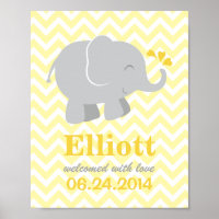 Modern Yellow and Gray Elephant Custom Monogram