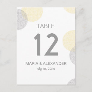 Modern yellow and grey Circle Wedding table number Postcard