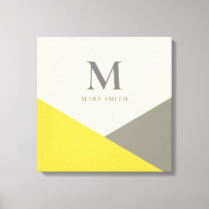 Modern Yellow and Grey Geometric Monogram Canvas Print