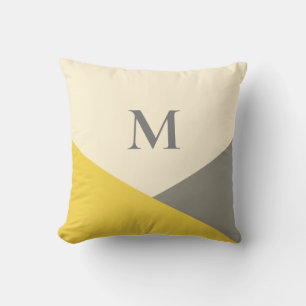 Modern Yellow and Grey Geometric Monogram Throw Pi Throw Pillow