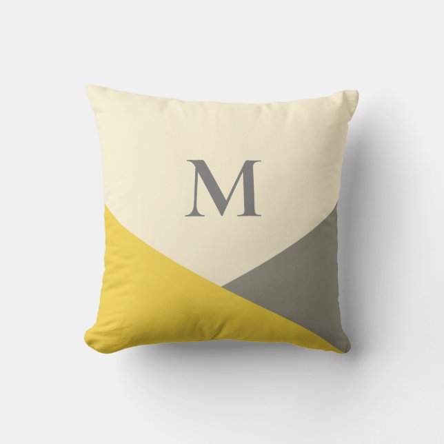 Modern Yellow and Grey Geometric Monogram Throw Pi Throw Pillow (Front)