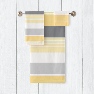 Modern Yellow and Grey Stripes Pattern Bath Towel Set