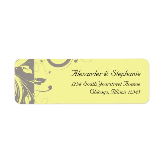 Modern Yellow and Grey Swirl Wedding Return Address Label