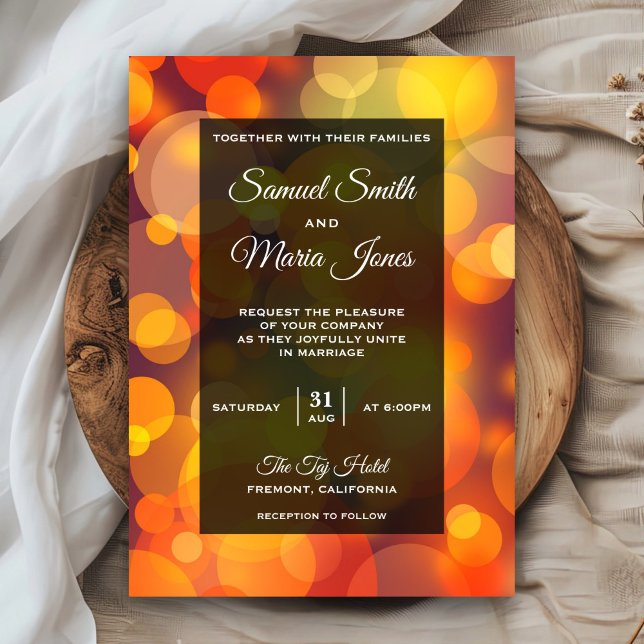 Modern Yellow and Orange Bokeh Wedding Invitation (Creator Uploaded)