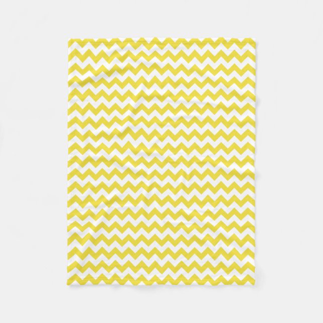 Modern Yellow and White Chevron Zigzag Fleece Blanket (Front)