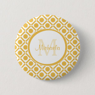Modern Yellow and White Geometric Monogrammed Name 2 Inch Round Button