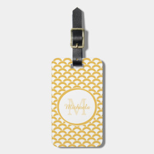 Modern Yellow and White Scallops Monogram and Name Luggage Tag