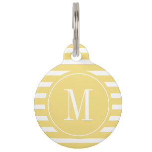 Modern Yellow and White Stripe with Monogram  Pet Tag