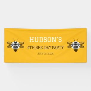 Modern Yellow Bee Day 4th Fourth Birthday Party Banner