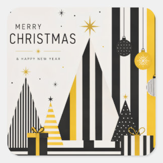 Modern Yellow Black and White Christmas  Square Sticker