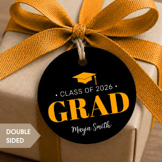 Modern Yellow Black Graduation Favour Tags